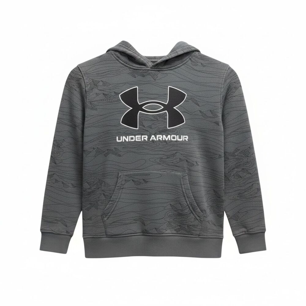 Under Armour Boys Gray Black Pullover Hoodie Size 7 Pocket Sweatshirt